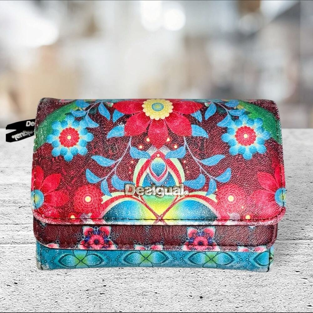 Desigual Wallet Compact Colorful Vibrant Abstract Floral